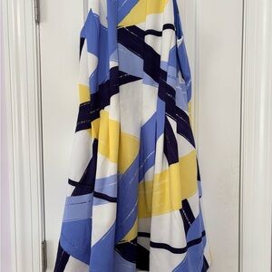 Vince Camuto Blue and Yellow Geometric Midi Dress